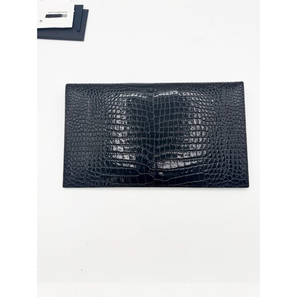 Saint Laurent YSL Black Uptown Pouch In Crocodile Embossed Shiny Leather - Picture 5 of 9